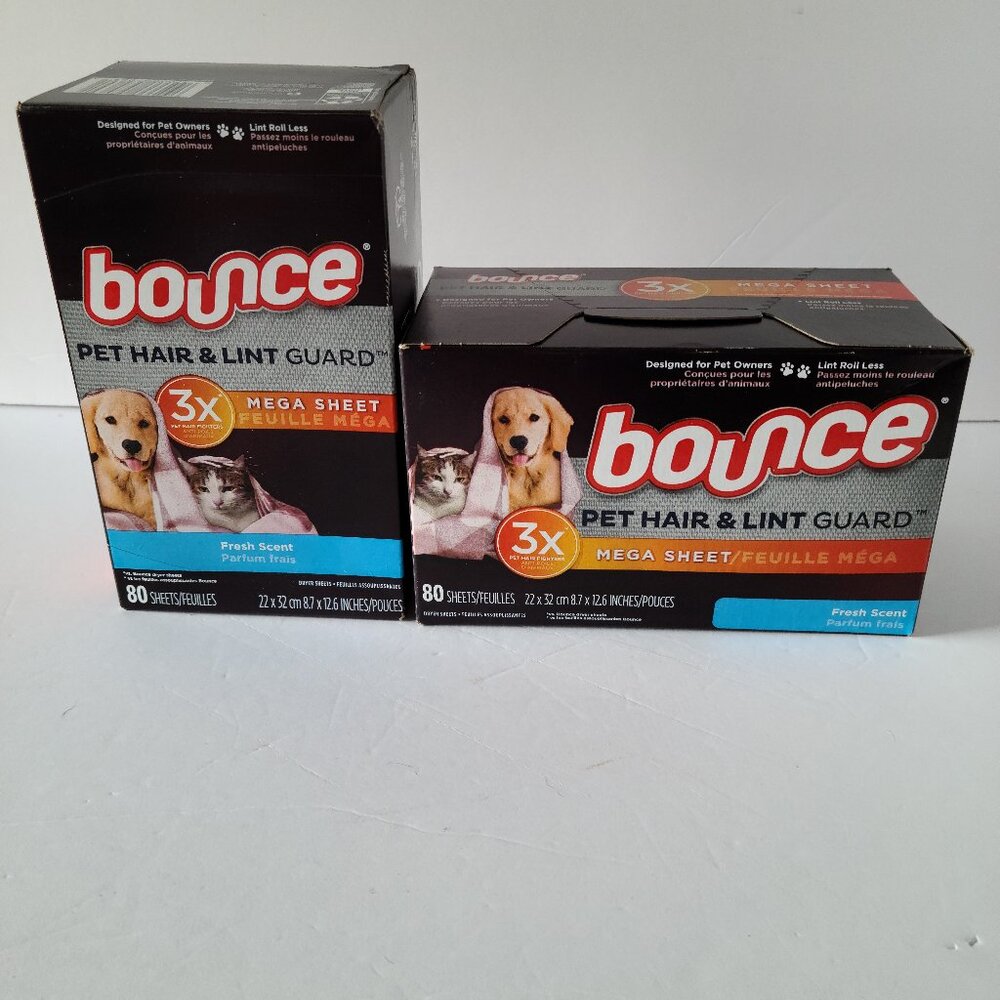 BOUNCE PET HAIR AND LINT GUARD MEGA DRYER SHEETS  FRESH SCENT- 80 CT/ BOX-NEW